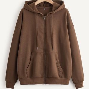 Trendy Brown Zip Up Hoodie